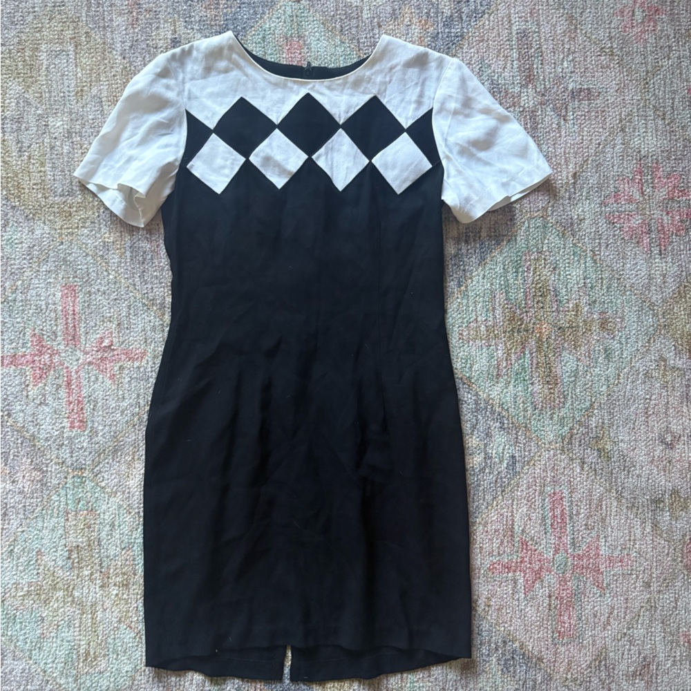 Vintage 1980s Scarlett Black and White Diamond Pattern Dress